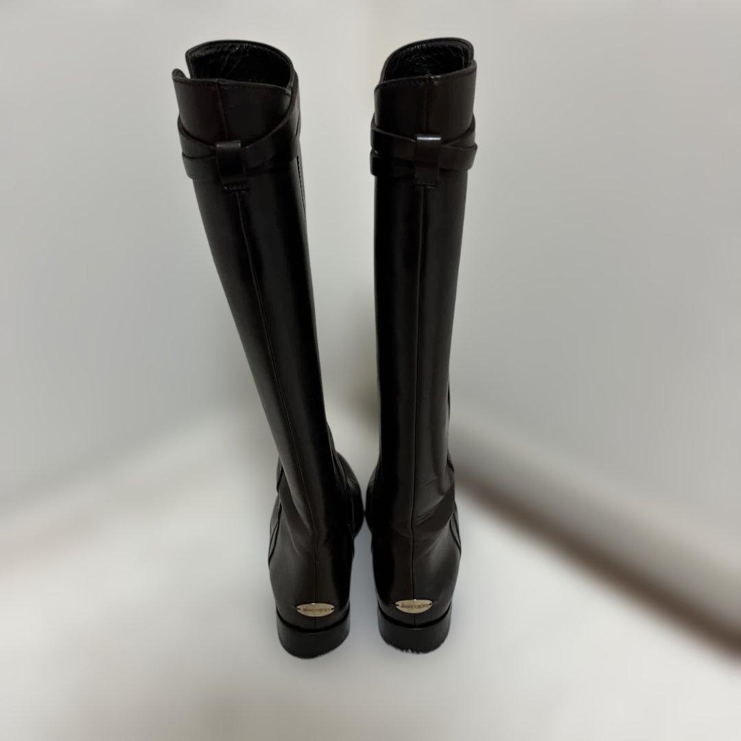 美品　 ジミーチュウ　ライディングブーツ　茶色　レザー　本革　23.5