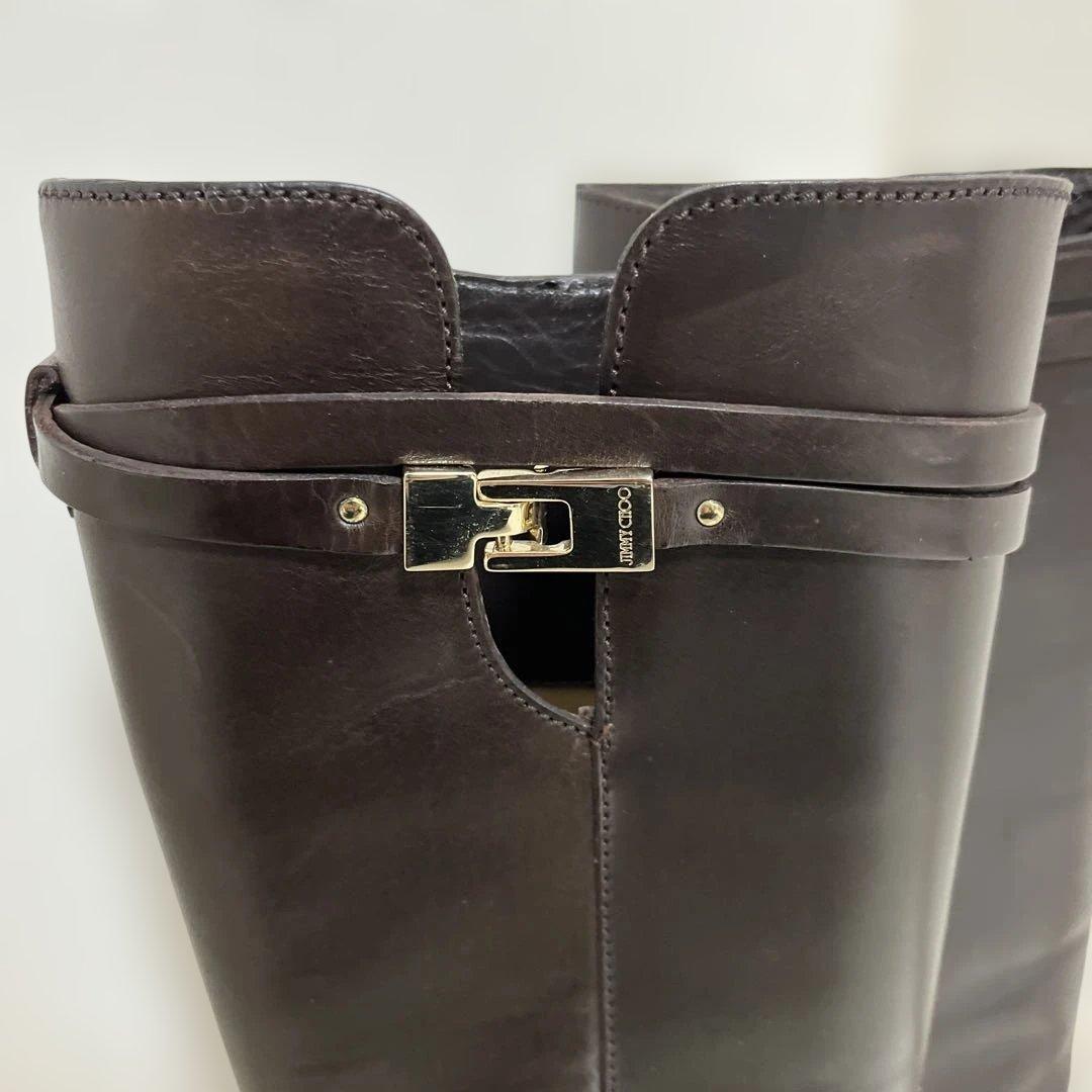 美品　 ジミーチュウ　ライディングブーツ　茶色　レザー　本革　23.5