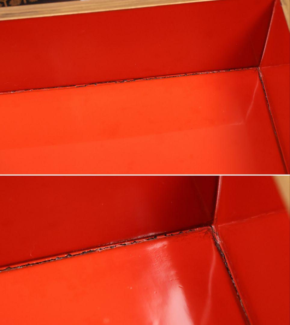 【MB207】時代漆芸 絵変金蒔絵 五段重箱 蓋二枚 小紋 梨地 内朱塗 天然木