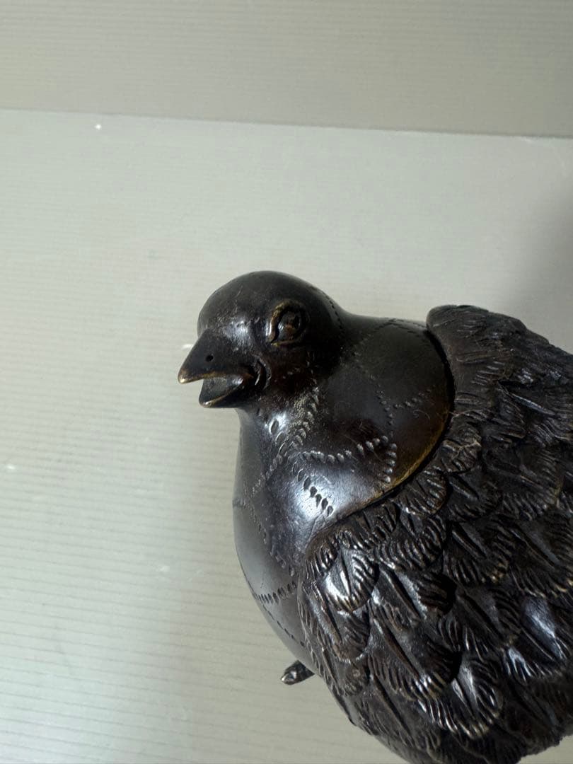 2138  中国古玩・古銅・乾隆年製銘・鶉・香炉・置物　時代物