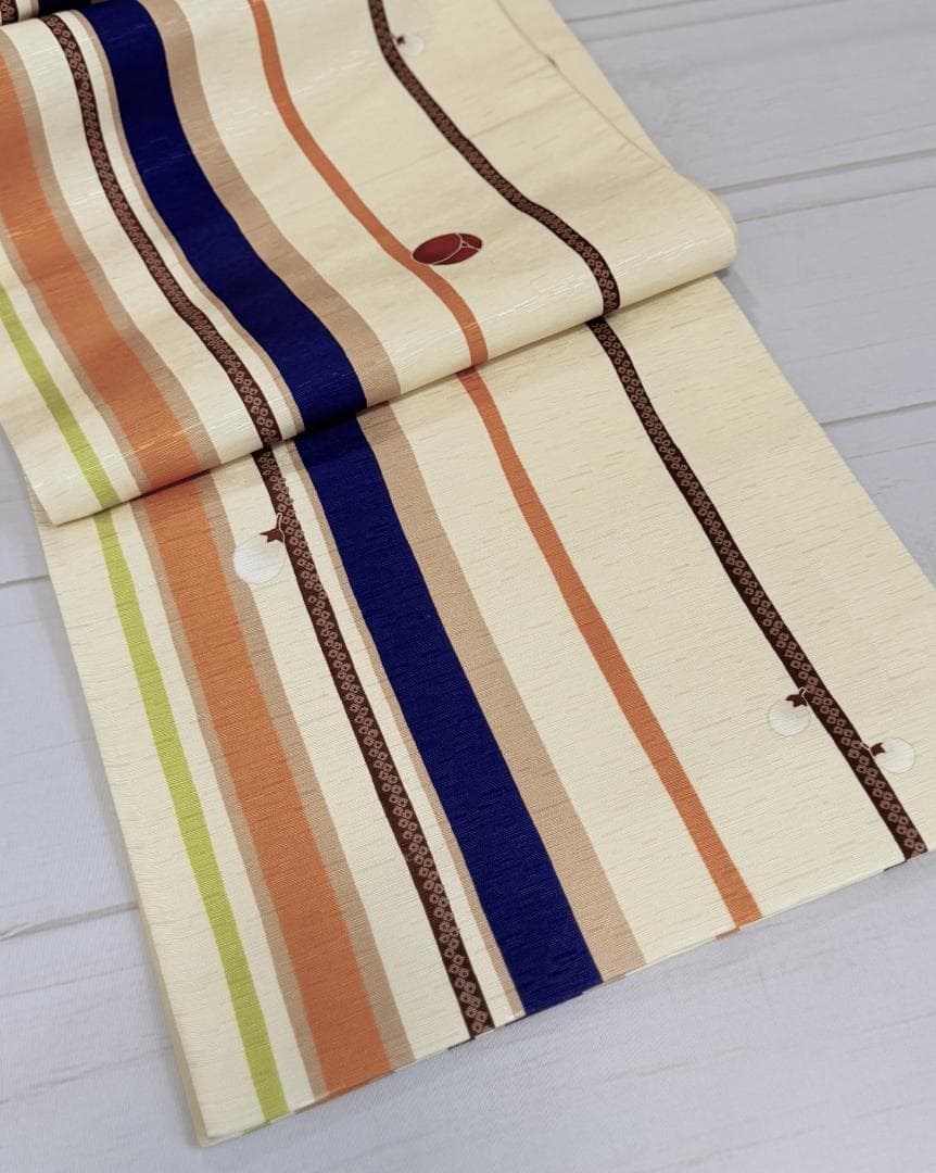 帯７　WA.KKA　梅の花・枝とおみくじ京袋帯　アイボリー系　約３７６×３１