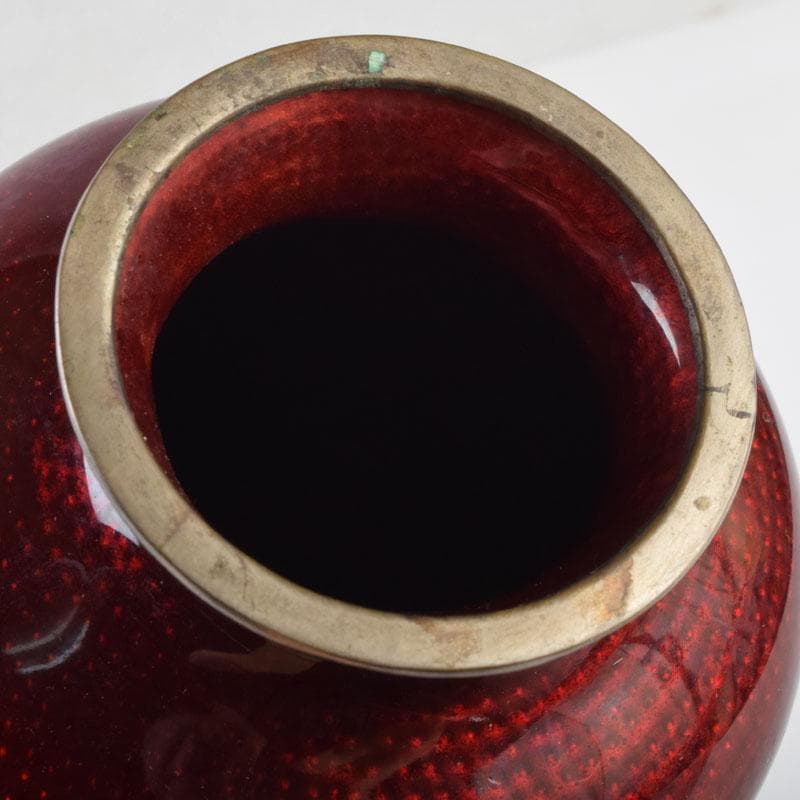 七宝焼　赤透釉　花文　花瓶　V　9018