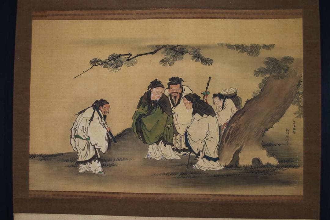 【真作】狩野祐清邦信/四賢人図/大幅/掛軸☆宝船☆Ｑ‐85　J