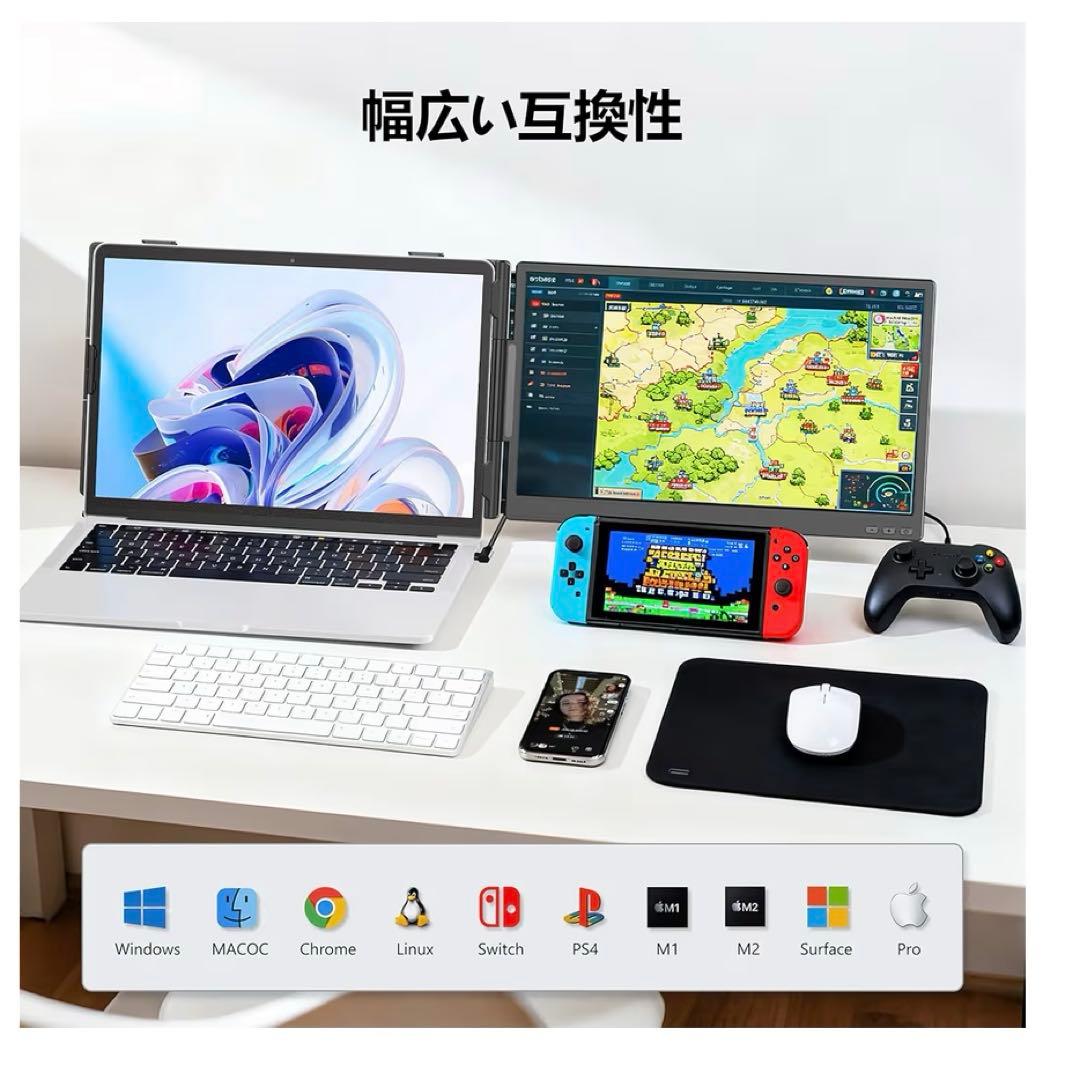 モバイルモニター 14インチ FHD 軽量 薄型 クリップ式 226°回転