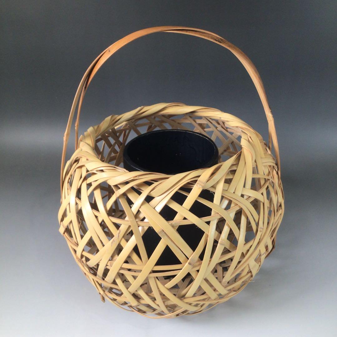 Ｒ８２７　有馬籠　『轡昭竹斎作』『竹編』『竹花入』『花篭』　木箱　花器