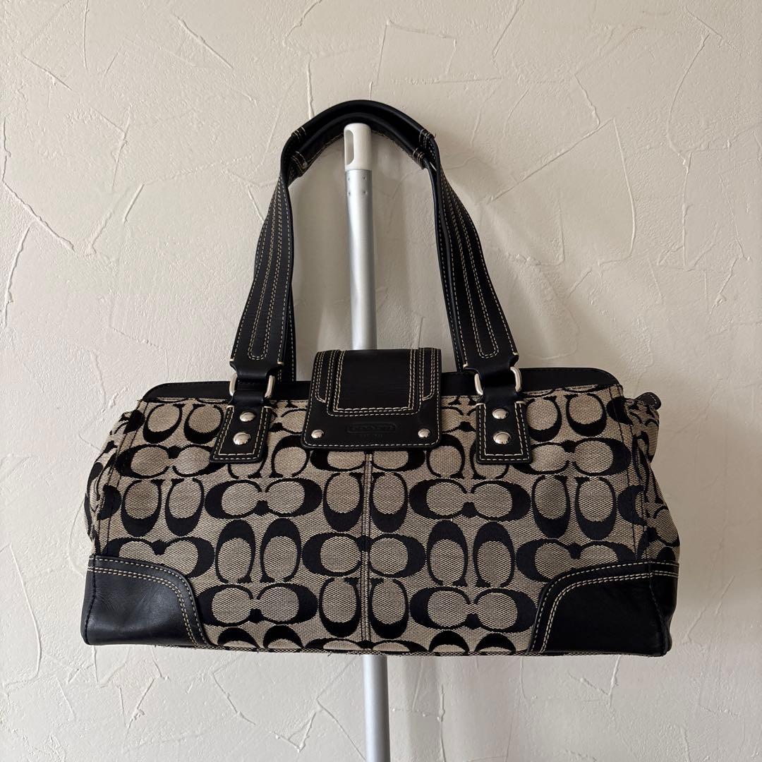 コーチ ロゴデザイン ハンドバッグ ベージュ/ブラック