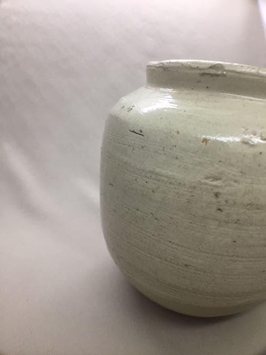 李朝白磁広口壺◆李朝前期◆無キズ◆送料無料◆李朝白磁◆水指◆茶道具◆茶