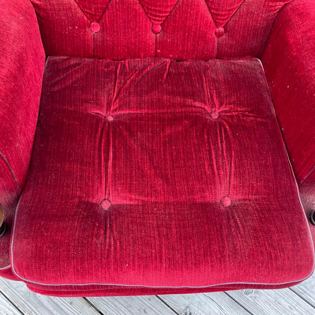② 昭和レトロ 古家具 一人掛けベロアソファー アームチェア ヴィンテージ 赤