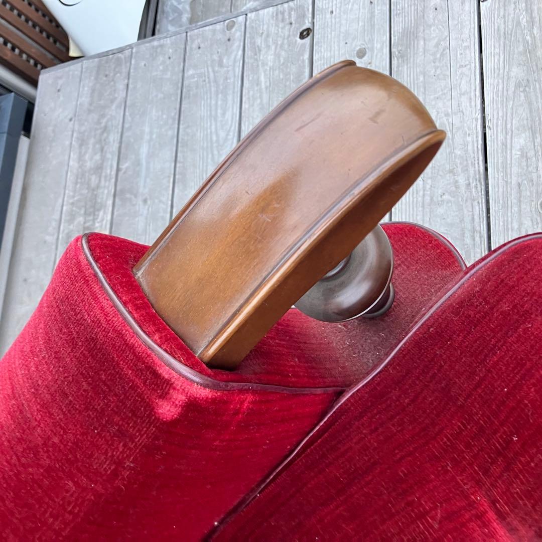 ② 昭和レトロ 古家具 一人掛けベロアソファー アームチェア ヴィンテージ 赤