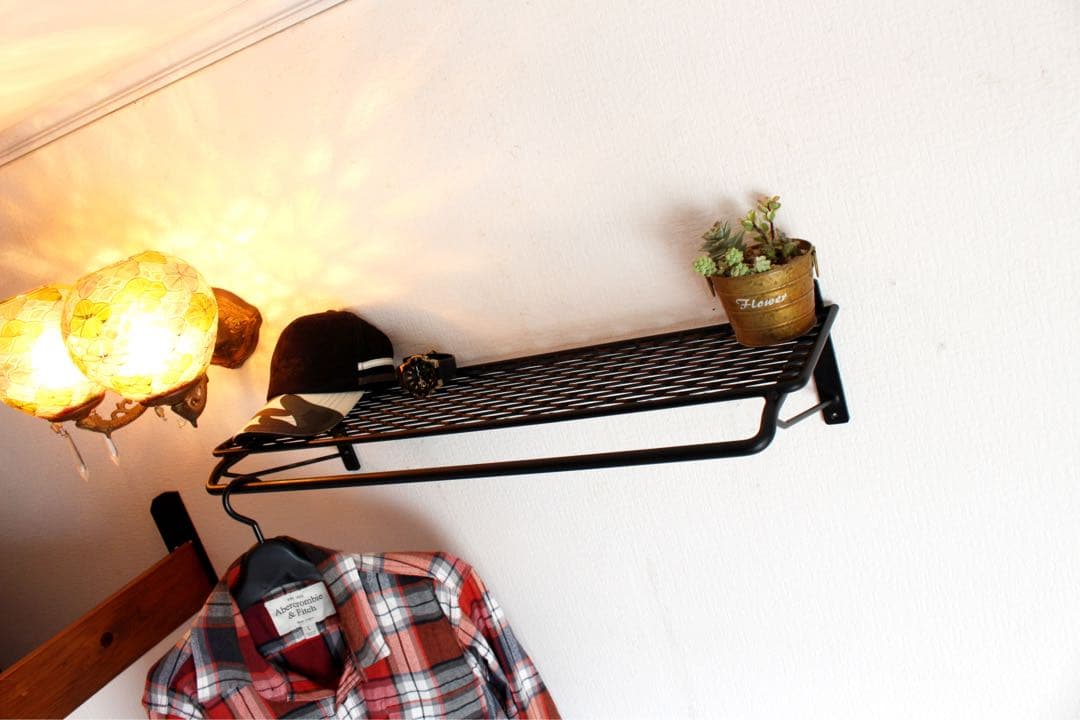 アイアン壁掛けハンガーラック・エキスパンドメタル棚・飾り棚