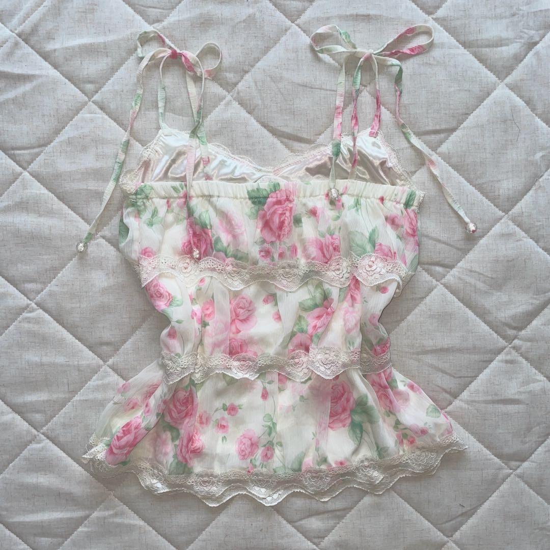 00s LIZLISA 旧タグ ローズ柄 シフォンレースキャミ 姫系