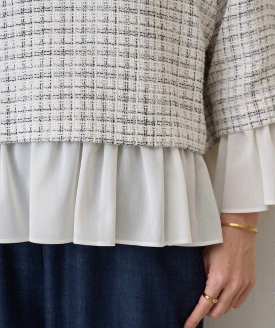 新品未使用✳︎BEARDSLEY✳︎ツイードコンビプルオーバー✳︎レイヤード風