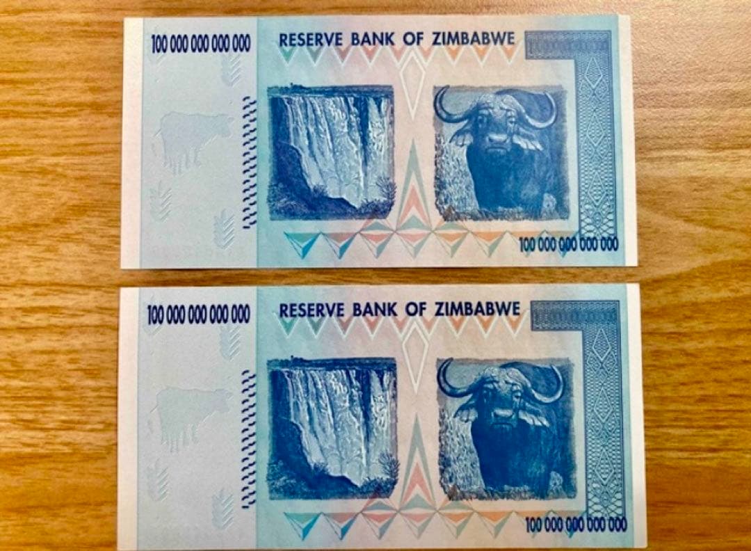 2008年発行ジンバブエ100兆ドル札　2枚セット