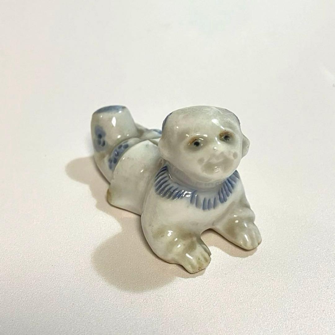 骨董　長崎　古平戸焼　唐子人形　5体組　染付　三川内焼　陶製人形　民芸　オブジェ