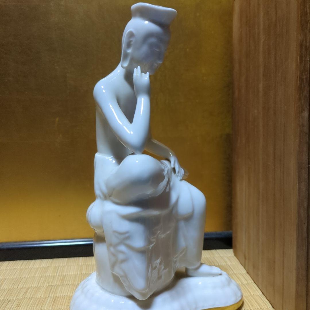 白色陶器製弥勒菩薩像 木箱付き