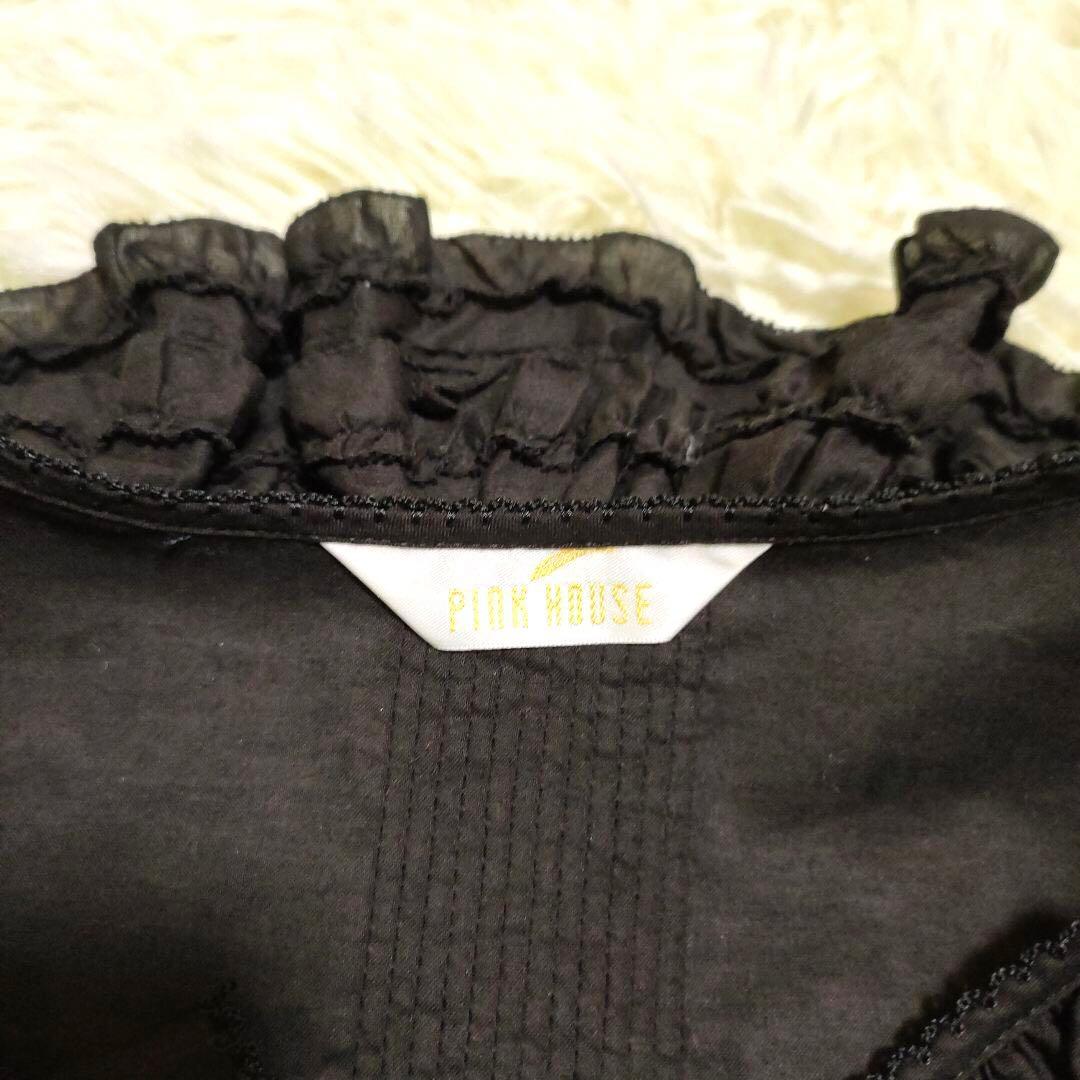 【24年】美品 PINK HOUSE リボンモチーフ使いフリルオーバーブラウス