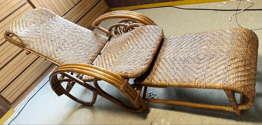 ラタン リクライニングチェア 足置き付き