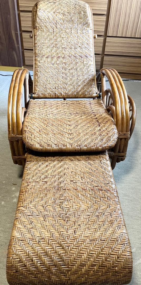 ラタン リクライニングチェア 足置き付き