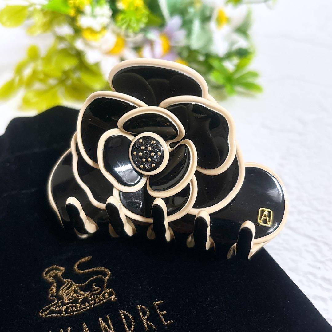 希少 Alexandre De Paris カメリア ヘアクリップ 黒 ベージュ