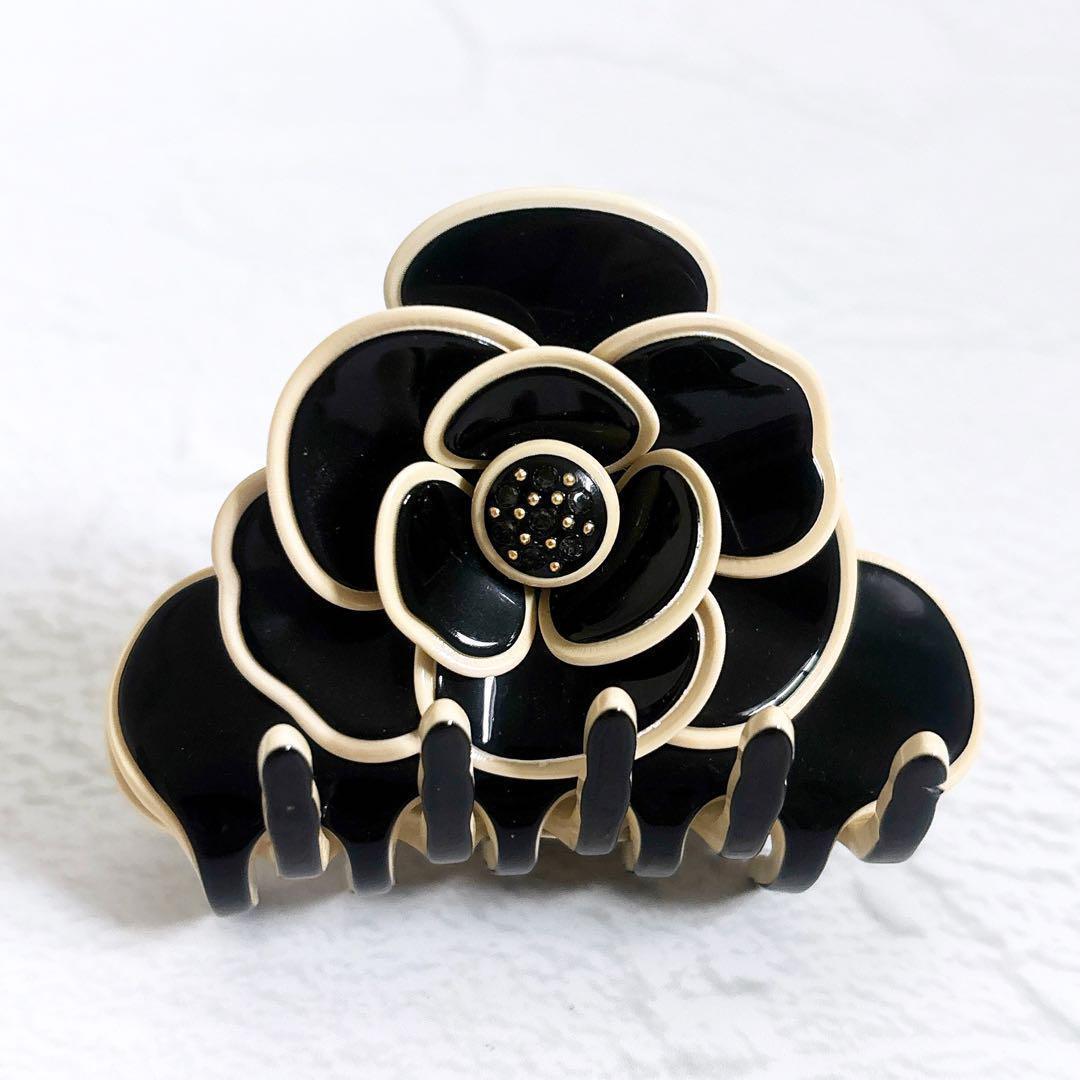 希少 Alexandre De Paris カメリア ヘアクリップ 黒 ベージュ