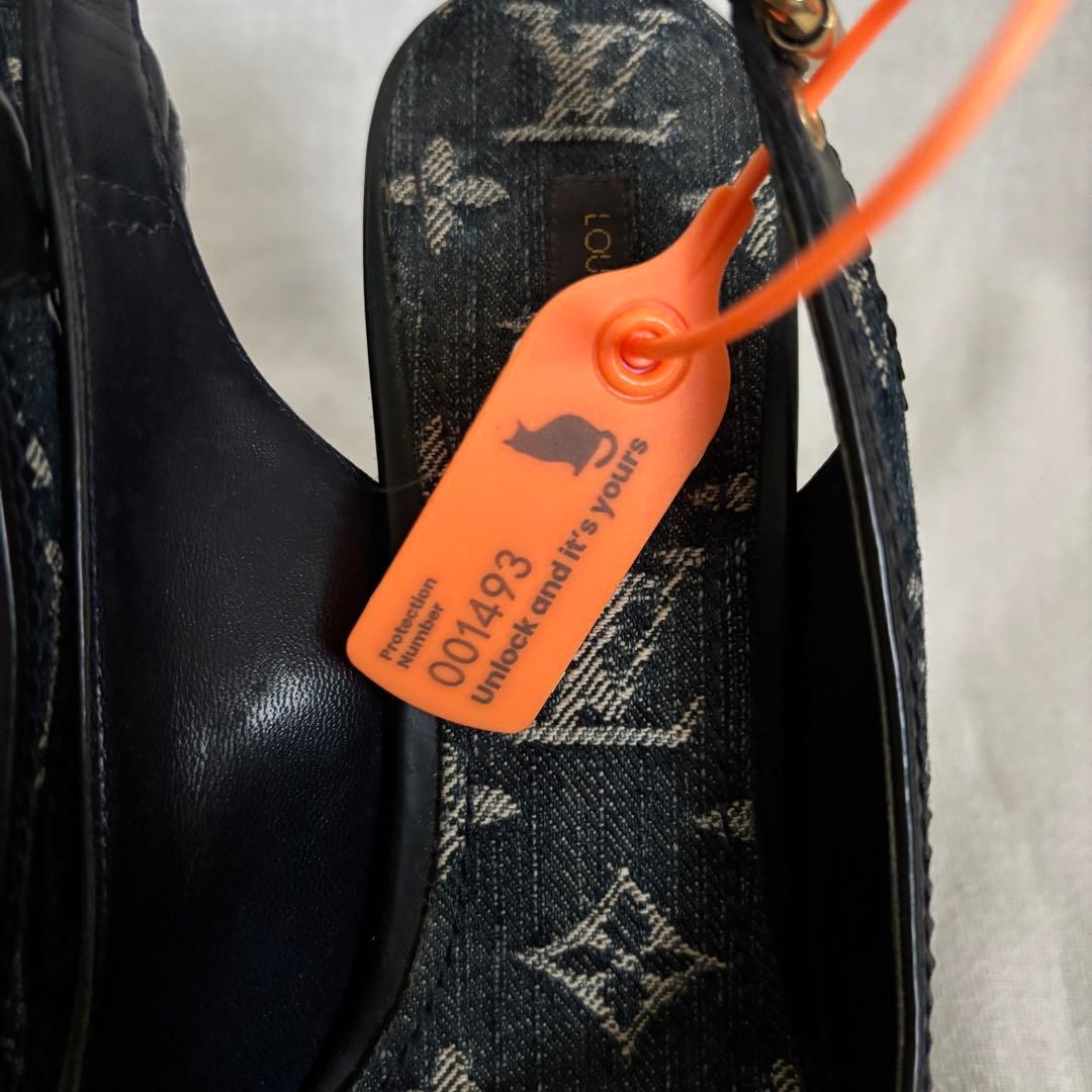 ルイヴィトン モノグラム デニム オープントゥ ウェッジソール サンダル38