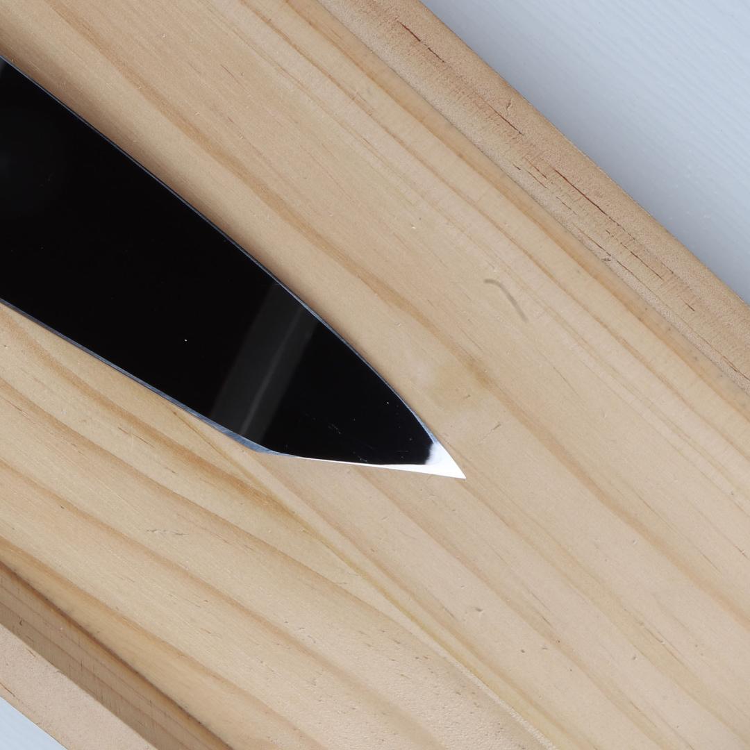 7487梵静刃物9寸勘所牛刀 片刃 ウルトラ鏡面仕上げ 黄檀黒水牛白三本巻八角柄