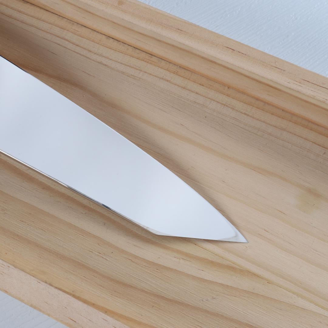 7487梵静刃物9寸勘所牛刀 片刃 ウルトラ鏡面仕上げ 黄檀黒水牛白三本巻八角柄