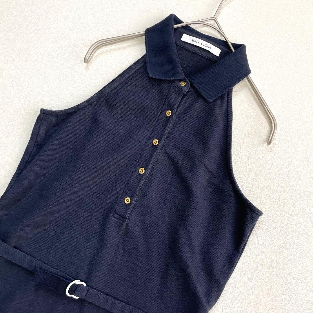 6167◆マークアンドロナ　ノースリーブワンピース　ベルト付き　ゴールド