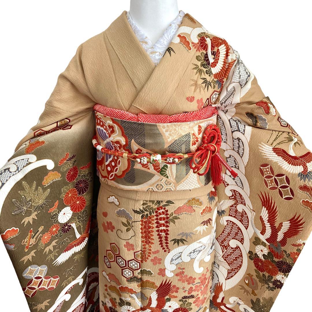 古典柄 鶴 波文様 振袖4点セット‼️お振袖セット‼️TM NO129 フルセット