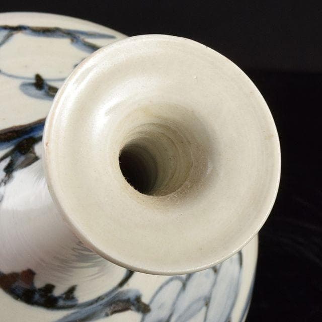 朝鮮美術　李朝　高麗白磁　染付　花文　長頸瓶