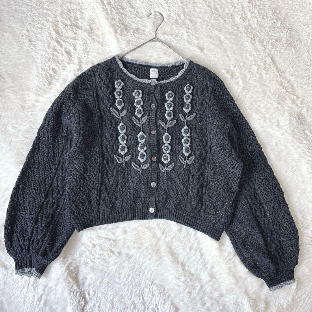 TSUHARU サマンサモスモス かぎ針お花モチーフ付きニットカーディガン