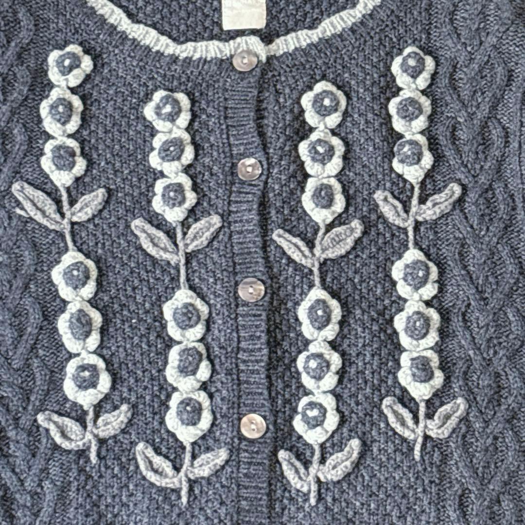 TSUHARU サマンサモスモス かぎ針お花モチーフ付きニットカーディガン