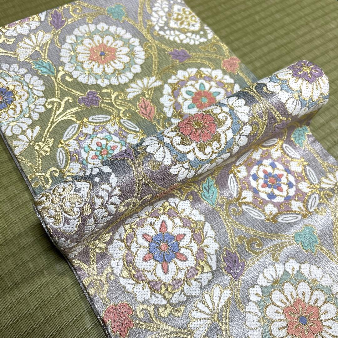 正絹　袋帯　【花紋　唐草】