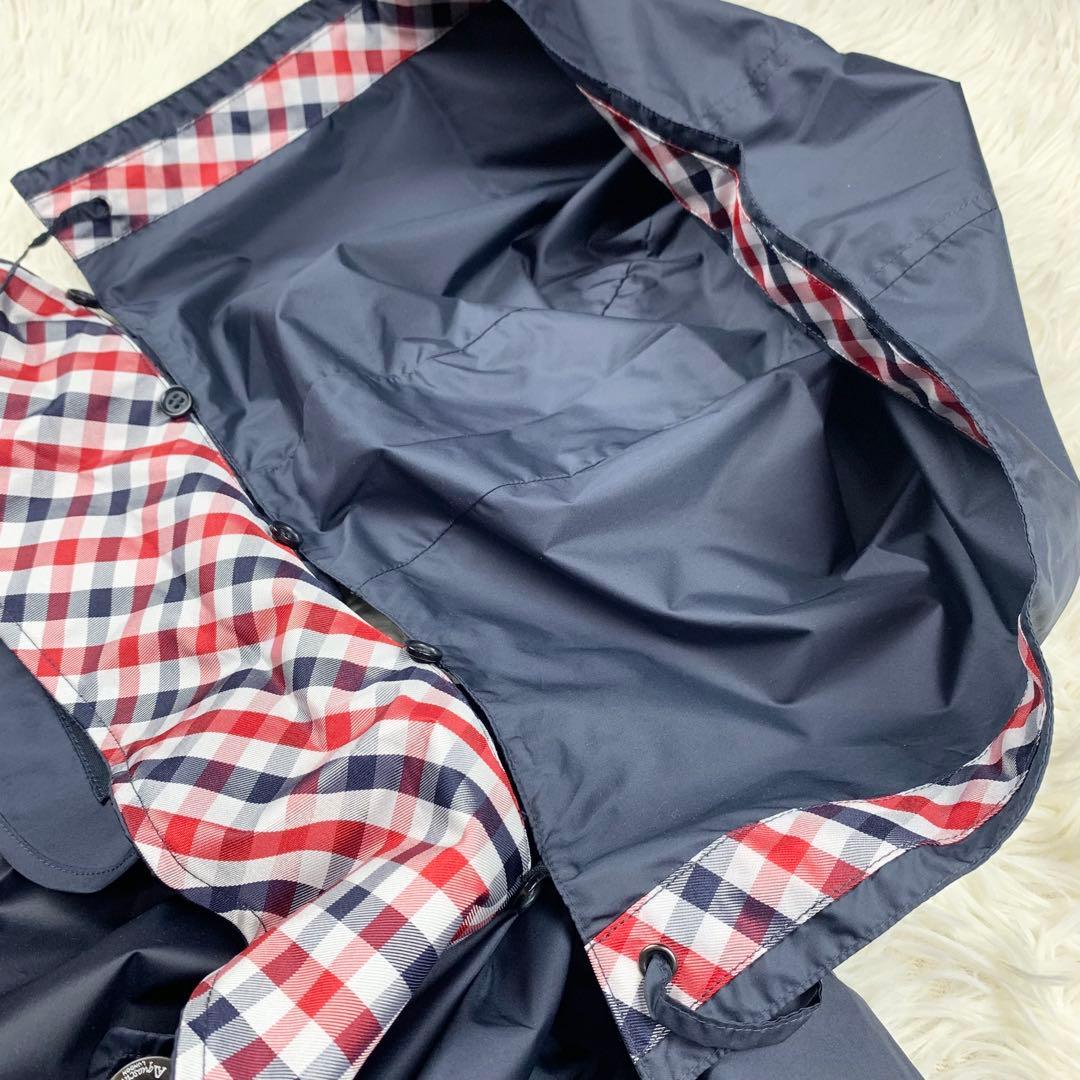 【極美品】アクアスキュータム　レインコート　比翼　ネイビー 収納袋付　チェック