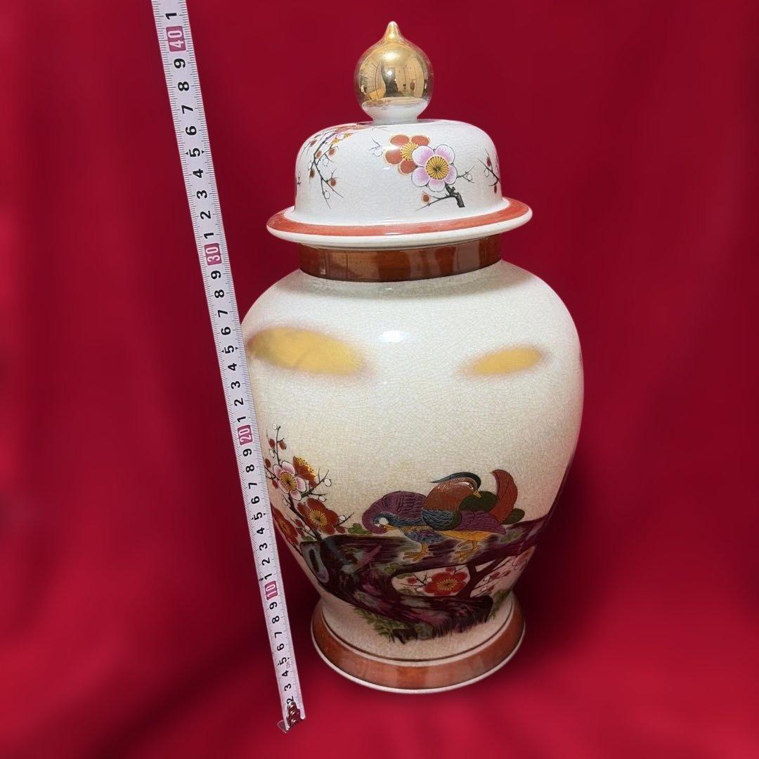 希少品骨董薩摩焼 壺 沈香壺 花瓶 金彩 芸術品 壺花瓶 蓋付き高さ410mm