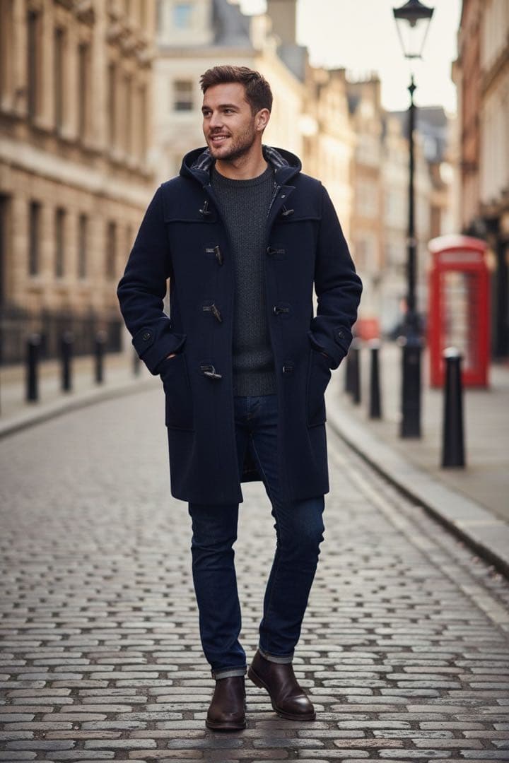 【美品】希少　3L Burberrysダッフルコート　ノバチェック　英国製　紺