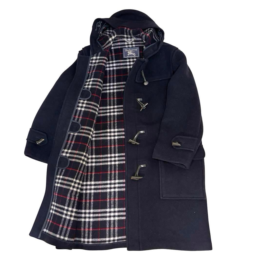 【美品】希少　3L Burberrysダッフルコート　ノバチェック　英国製　紺
