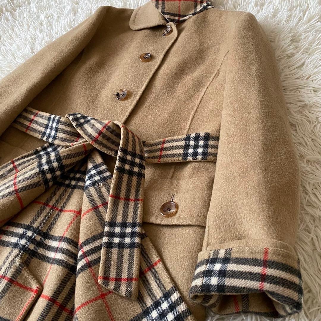【美品✨】バーバリーロンドン カシミヤ混 ベルテッドコート ノバチェック 38