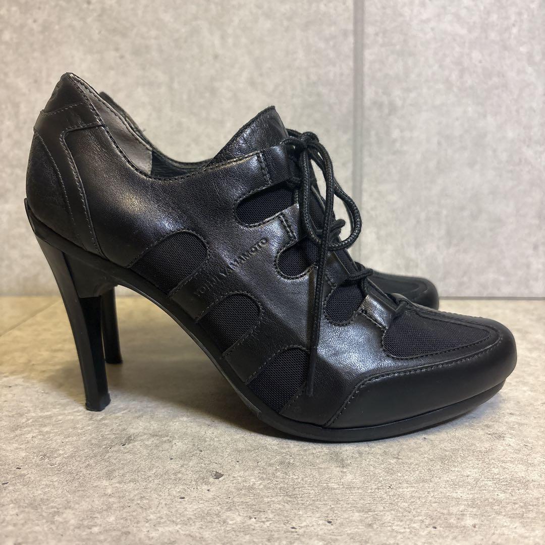 ヨウジヤマモト ハイヒールブーツ レースアップ　メッシュ レザー