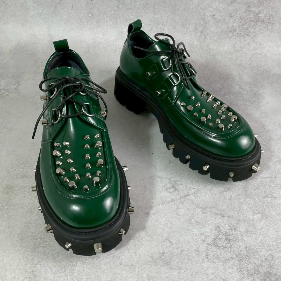 未使用　N21　スタッズ　厚底　ダービー　レザー　レースアップ　グリーン　緑