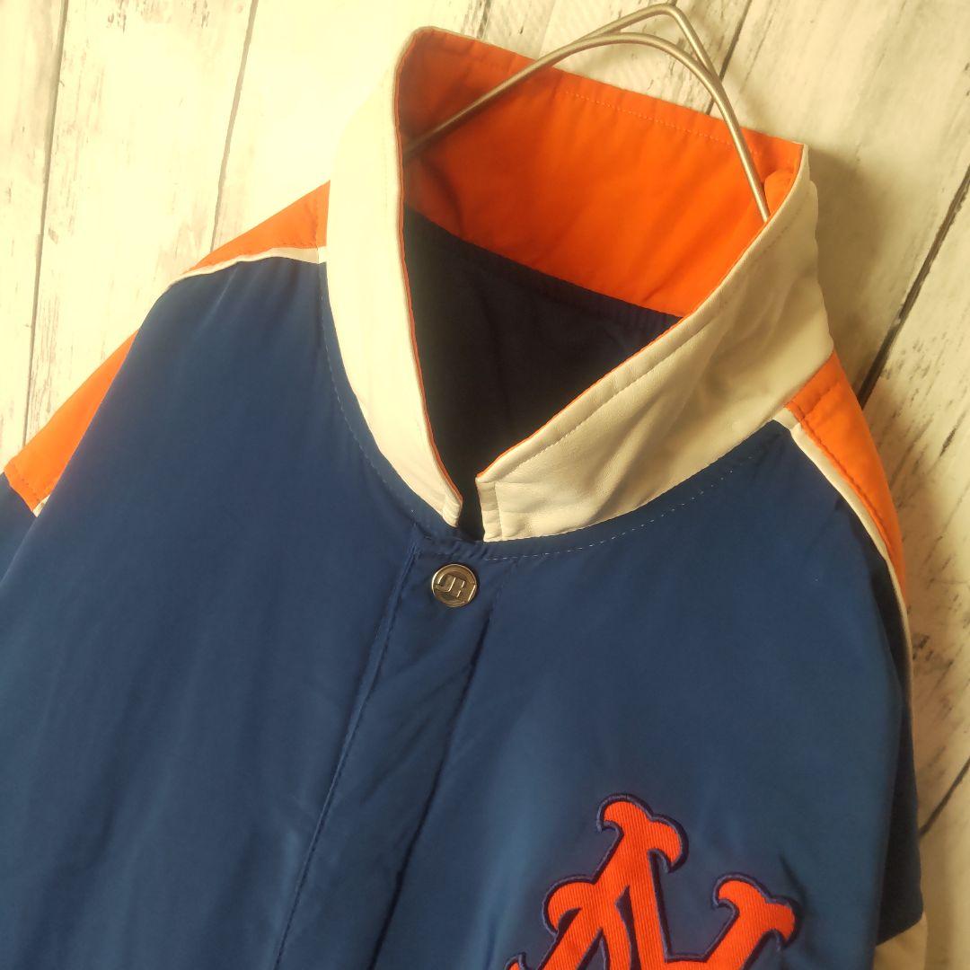 MLB メッツの刺繍ビッグロゴが映えるリバーシブル仕様の合皮スタジャン古着 XL