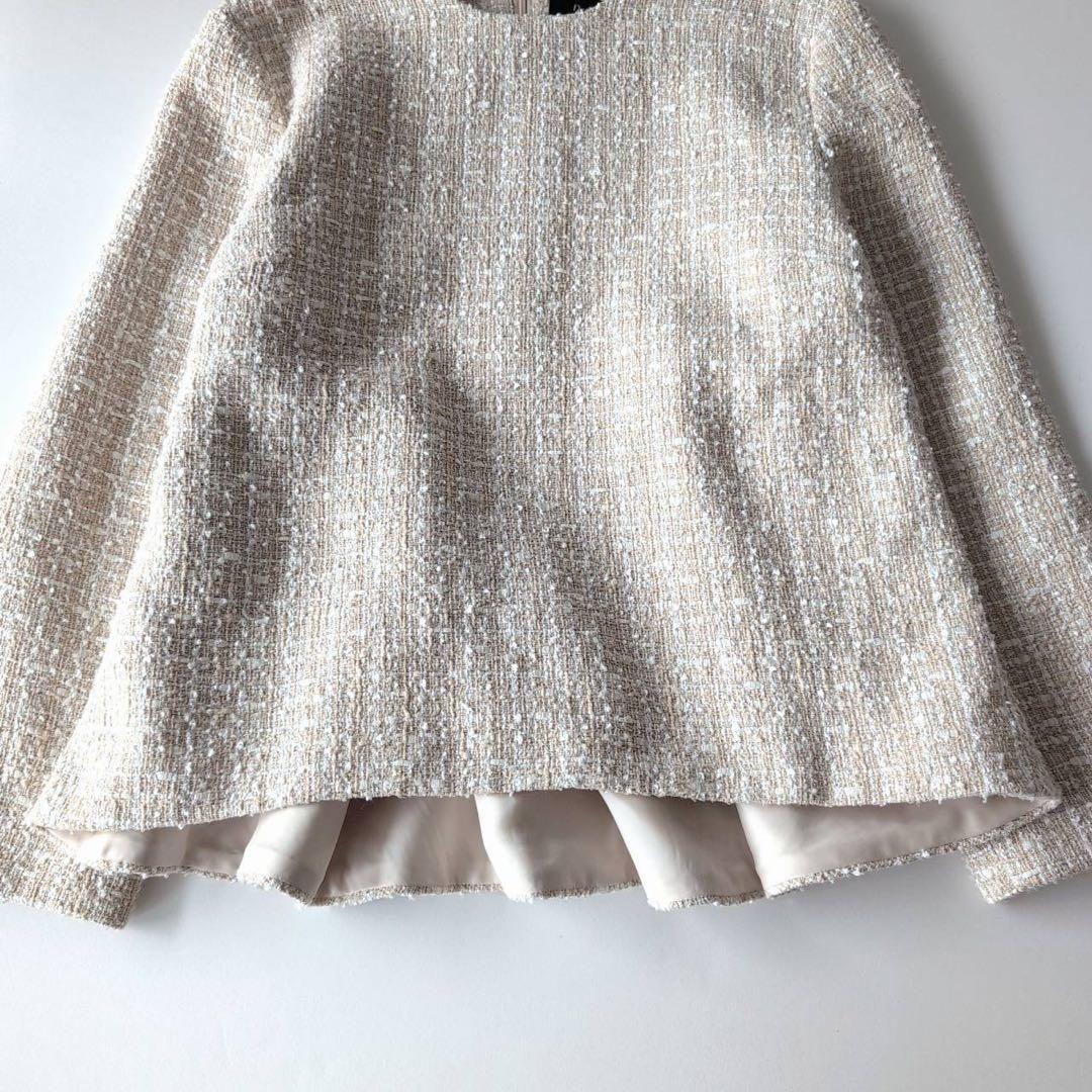 美品デミルクスビームス　バックフレア ツイードプルオーバー 40