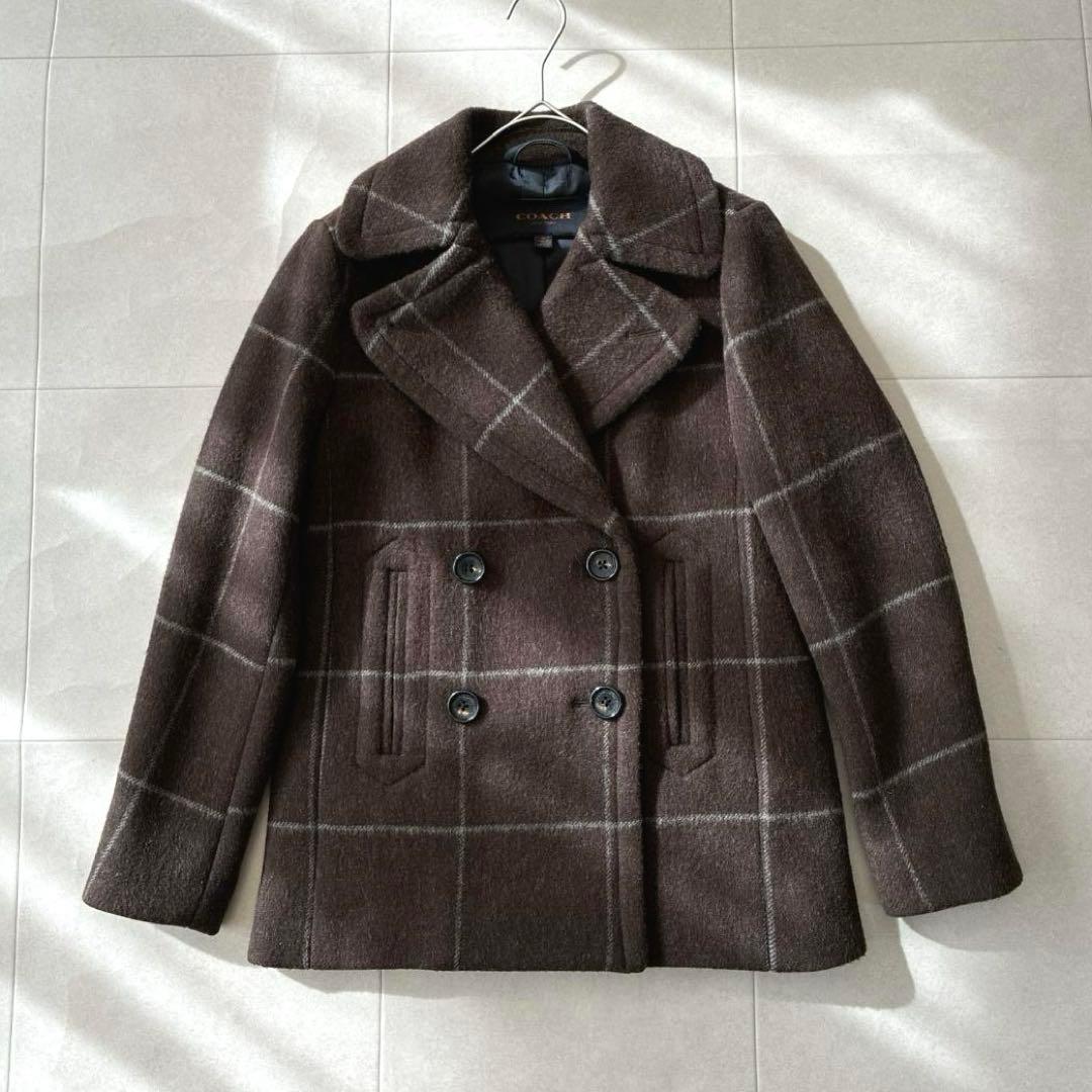 美品 COACH コーチ♡ウール メルトン Pコート ダブル ウインドウペン