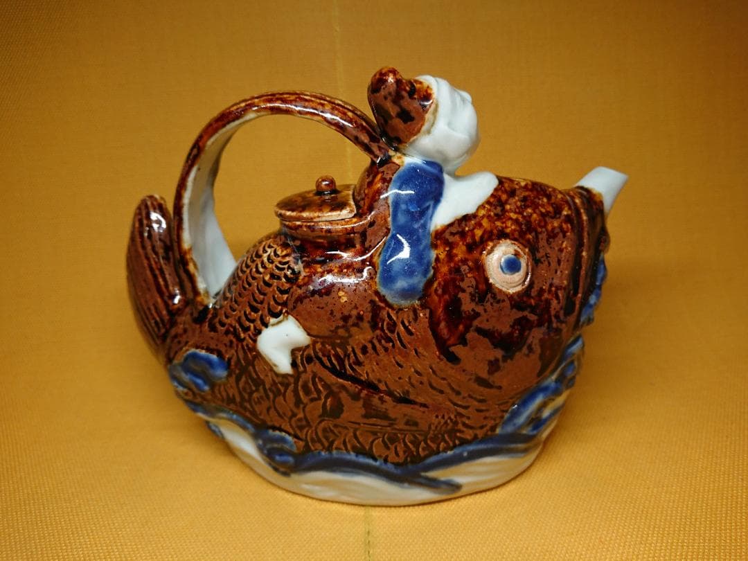 董古　恵比寿　鯛乗り　酒器　急須　置物　インテリア　工芸品　美術品　A2665
