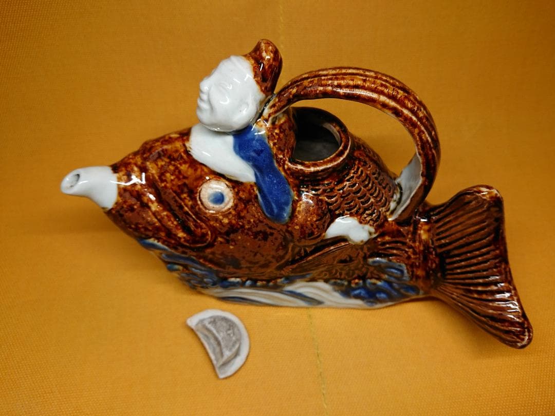 董古　恵比寿　鯛乗り　酒器　急須　置物　インテリア　工芸品　美術品　A2665