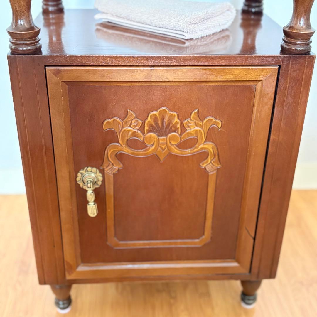 【 送料込み 】国産 ビンテージ 木製 ナイトテーブル 収納棚 引き出し付