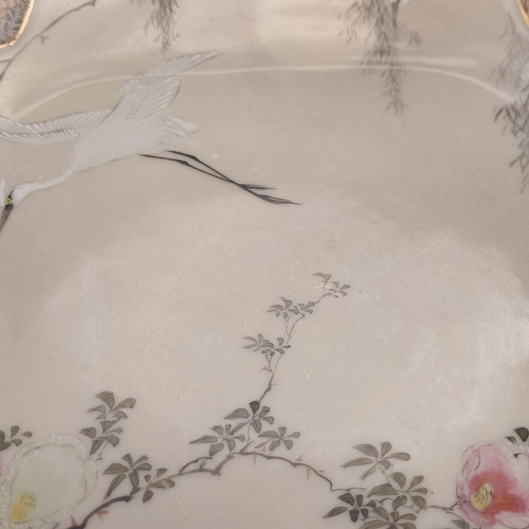 明治時代　輸出品　里帰り　横浜焼　白鷺　オールドニッポン　皿　骨董