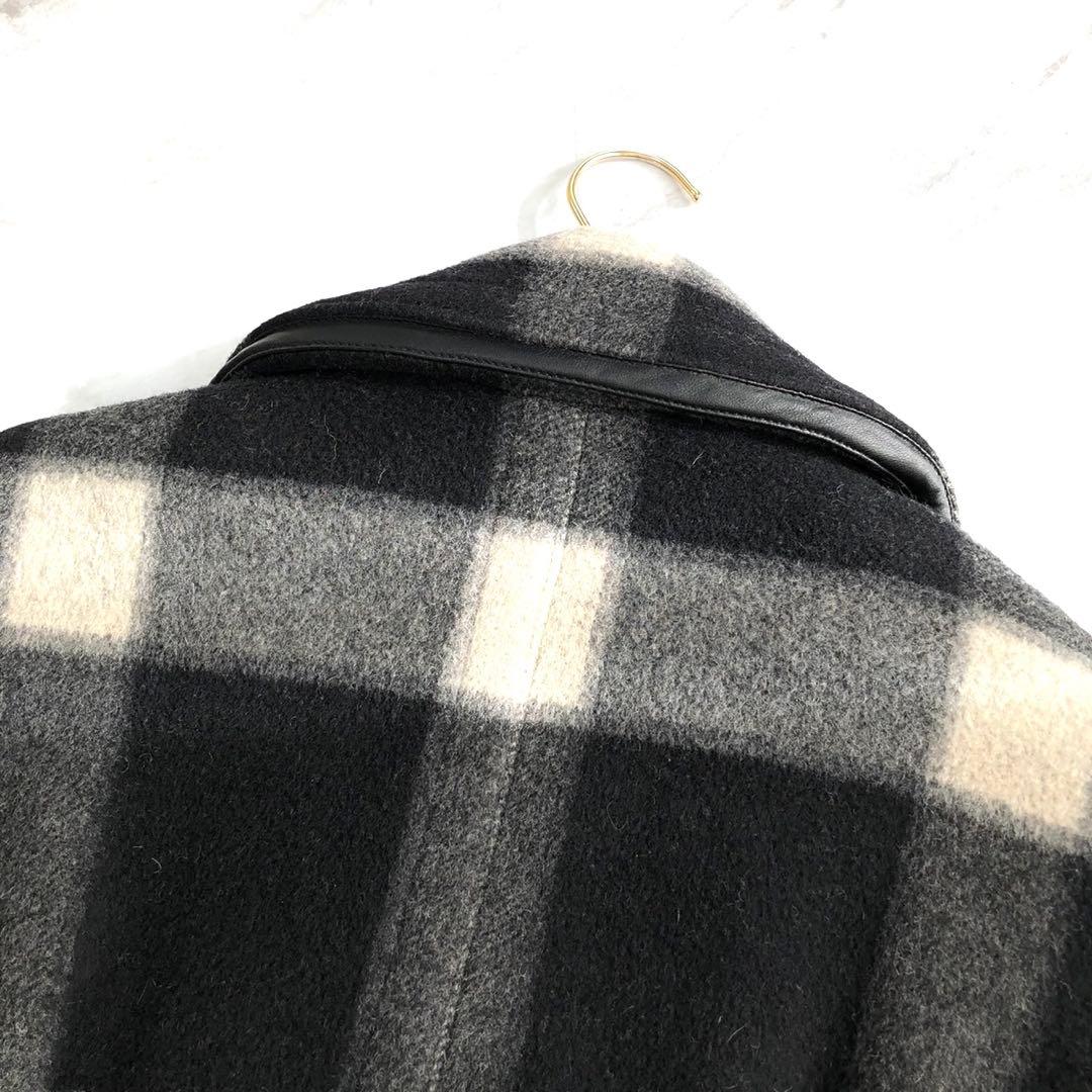極美品✨️BURBERRY BRIT チェック ウール レザー ピーコート L