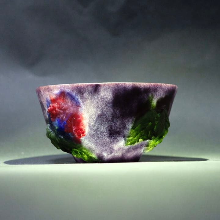 ガラス作家　佐伯泰典作　紫陽花　ぐい呑　パートドヴェール