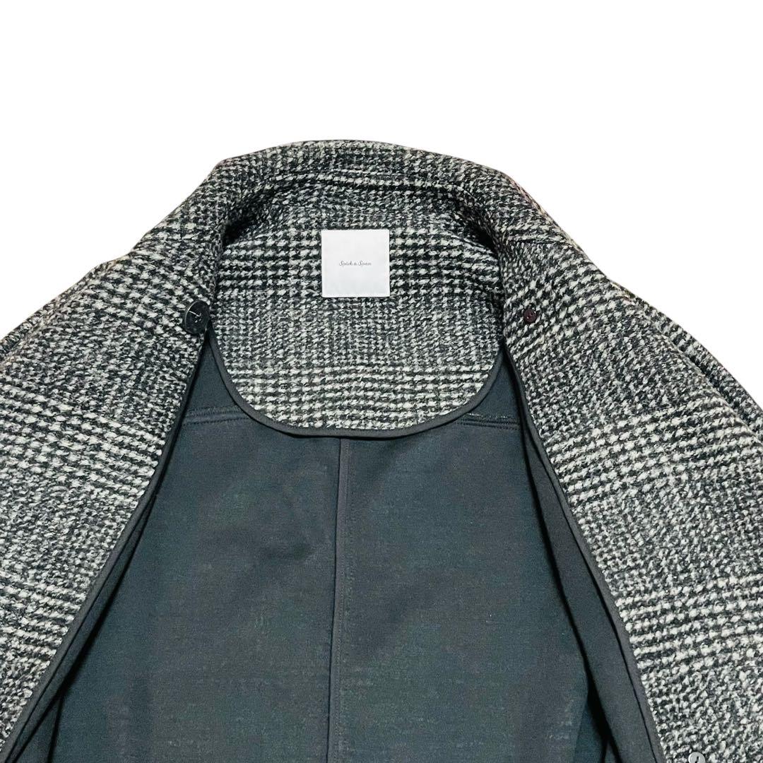 美品 24AW Spick & Span Wスライバーチェックハーフコート　黒